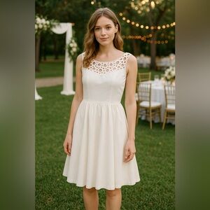 Unique Vintage Cream Cotton Fit & Flare Dress Bridal Garden Party Size Medium
